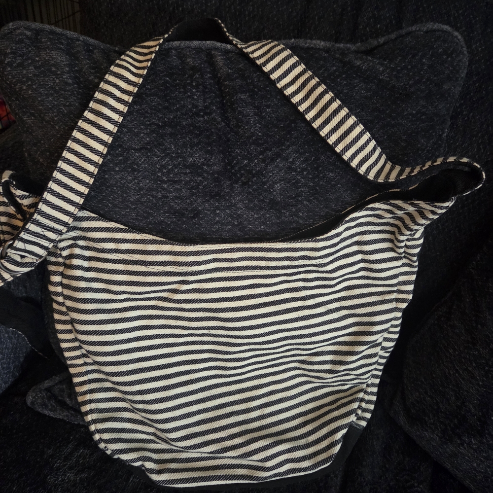 Thirty-One Black and White Striped Hobo Bag